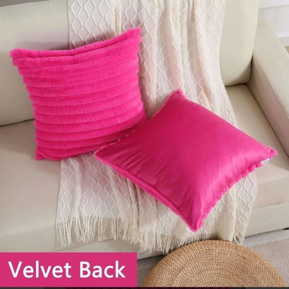 NWT Hot Pink Striped Decorative Throw Pillow Covers 22x22 Inch Set of 2 Cases